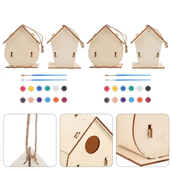 1 комплект, Подвесное птичье гнездо, Деревянная картина для птичьего гнезда, Скворечник, деревянная подвеска для птичьего домика для детей, домашний рисунок, сделай САМ
