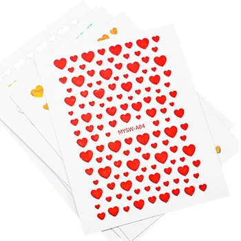 1 Лист Love Heart Наклейка для Ногтей на День Святого Валентина Дизайн Ногтей 3D Самоклеящиеся Красные /Золотые Блестящие Сердечки Наклейки Для Ногтей Слайдер