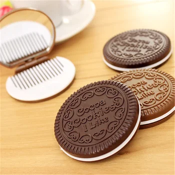 1 шт. милое дизайнерское зеркало для макияжа в форме шоколадного печенья с 1 набором расчески