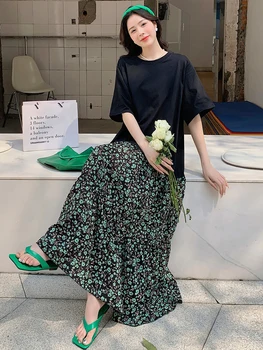 2023 Летнее Новое Корейское модное Женское платье Vestidos Robe Elbise Свободные Большие размеры с цветочным принтом в стиле Пэчворк, Длинные платья с коротким рукавом
