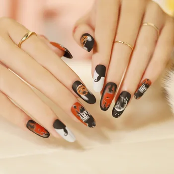 24шт для дизайна ногтей на Хэллоуин, накладные кончики ногтей, полное покрытие, поддельные ногти для девочек, Советы для маникюра своими руками, Декор ногтей клеем
