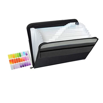 2X 13 карманов, расширяющаяся папка для файлов, пластиковый бумажник для документов формата А4, органайзер для стационарного хранения в личном офисе (черный)