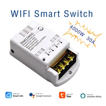 4000 Вт 30A Tuya Smart WIFI Switch Домашняя Автоматизация 20A Релейный Модуль RF433 Приемник Автоматический Выключатель Работает С Alexa Google Home