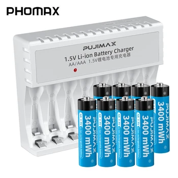 8-Слотное Независимое Интеллектуальное зарядное устройство PHOMAX + Литиевая аккумуляторная батарея 1,5 В AA мощностью 3400 МВтч Постоянной мощности Портативное устройство