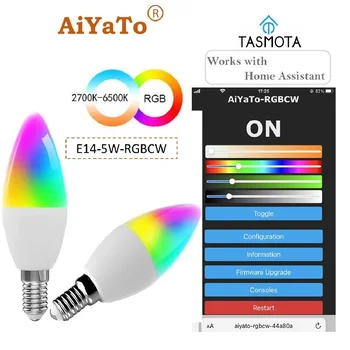 AiYaTo: E12 Tasmota С предварительной прошивкой Smart RGBCW Candle Lamp 5W ESP8285 HA Работает с Home Assistant