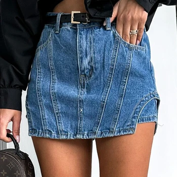 Ardm Sweet Spliced Очевидное украшение Юбки SummerJeans для женщин Офисная женская уличная одежда Мини-платье Короткая винтажная джинсовая юбка