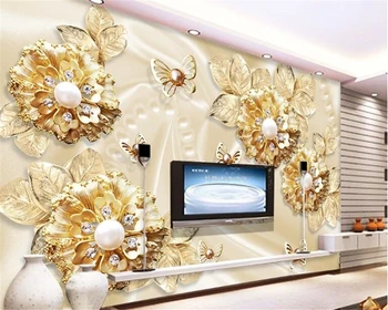 beibehang 3D персонализированные модные обои трехмерные роскошные золотые цветы ювелирные изделия ТВ фон стены 3D обои tapety