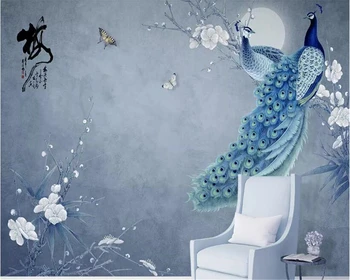 beibehang Классический скандинавский минималистичный, свежая ручная роспись, Павлин, цветочная акварель, 3d обои, обои для домашнего декора