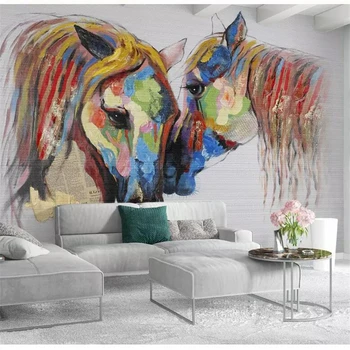 beibehang Пользовательские обои 3d фотообои Европейская ручная роспись пара лошадь картина маслом фон стены papel de parede фрески