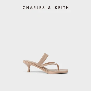Charles & Keith23 Летняя новинка Ck1-60580267, Шлепанцы с квадратным носком и застежкой для верхней одежды, Женская обувь
