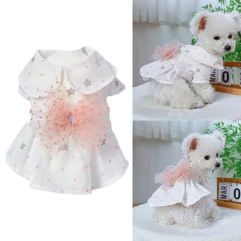 E56C Платье для собак и кошек, костюм с тюлевым бантом, одежда для домашних животных, милый наряд для девочки, маленьких собачек