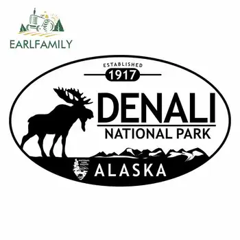 EARLFAMILY 13 см x 7,8 см для Национального Парка Денали Аляска Знак Лося Автомобильные Наклейки Виниловые JDM Бампер Багажник Грузовика Графика Тонкая Наклейка