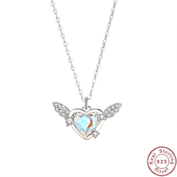 JIALY Soild S925 Стерлингового Серебра AAA Циркон Сердце Крыло Ожерелье Цепочка Для Женщин Подарок На День Рождения Свадебные Украшения