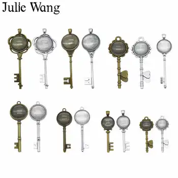 Julie Wang 6 комплектов, смешанных случайным образом, Набор для настройки формы ключа, пустой лоток, Подвеска со стеклянной крышкой, подвески-кабошоны, Изготовление ювелирных изделий