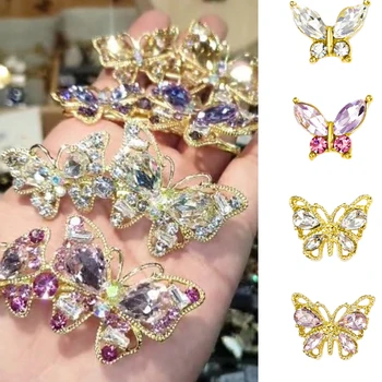 K9 Glass Crystal Butterfly Nail Charms -10 шт./упак. 3D Металлические Стразы-Бабочки для Дизайна ногтей DIY Decoration Parts 8*10 мм