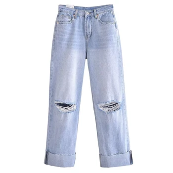Maxdutti Винтажные джинсовые брюки Женские, Новая женская одежда, джинсы для мамы с застиранными дырками