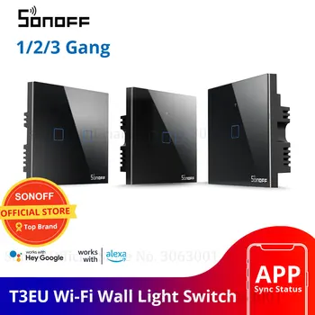 SONOFF T3UK TX Smart Wifi Настенный Сенсорный Выключатель Черный С Рамкой Умный Дом 1/2/3 Банды 433 RF Пульт Дистанционного Управления Работает С Alexa IFTTT
