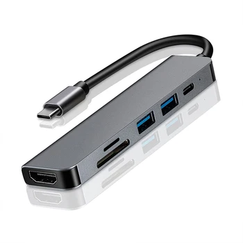 USB 3.0 Type C Концентратор 6 В 1 Мультиразветвитель Адаптер Со Слотом Для Чтения TF SD Для Macbook Pro 13 15 Air PC Компьютерные Аксессуары