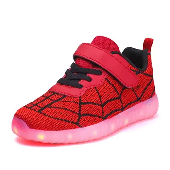 USB Светящиеся детские кроссовки Для мальчиков с мигающим светом, обувь-паук для девочек, Дышащая детская обувь со светодиодной подсветкой, светящаяся обувь