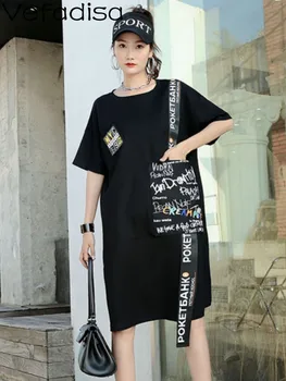 Vefadisa/ Новое модное платье, летнее платье в стиле пэчворк с большим карманом, юбка средней длины с коротким рукавом, Модное черное платье в тон девушке ZY607