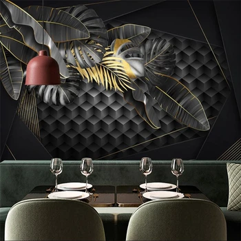 wellyu Custom large mural painter художник в скандинавском современном минималистском стиле с золотыми листьями тропических растений геометрический стереофонический ТВ фон стены