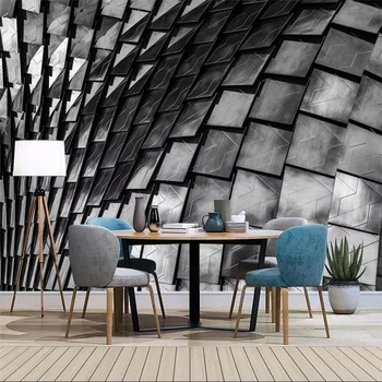 wellyu Настроил большую фреску в скандинавском стиле абстрактный сплошной черно-белый архитектурный геометрический фон из тяжелого металла с железной пластиной