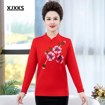 XJXKS 2023 Новый женский зимний свитер, утолщающий Теплый удобный шерстяной пуловер, Свободные трикотажные топы оверсайз