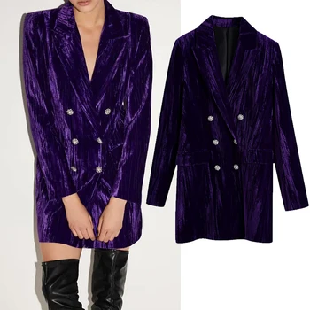 ZA 2020, новое женское винтажное Модное бархатное пальто с пуговицами, аксессуары, Женская верхняя одежда с длинным рукавом, женские Шикарные топы