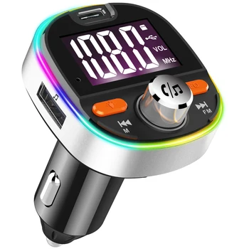Автомобильный Bluetooth-совместимый MP3-плеер 5.0, FM-передатчик, Красочные Атмосферные Огни, Громкая связь, USB QC 3.0, Автомобильное Зарядное Устройство BC53