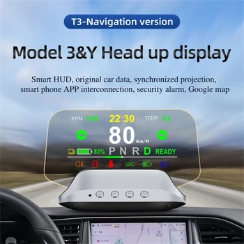 Автомобильный HUD Headup-Дисплей LED GPS Speed Clock Датчик скорости Проектор Лобового стекла Сигнализация Превышения Скорости Напоминание Об усталости При вождении Модель 3/Y
