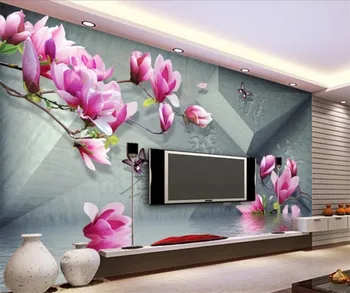 бейбехан Пользовательские Обои 3d Фотообои Комната для Рисования Yalan Huanxiang 3d Бабочка Магнолия Отражение Фон Обои