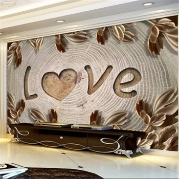 большие фрески wellyu на заказ, Супер прозрачный Любовный Деревянный фон для 3D-телевизора, нетканые обои papel de parede para quarto