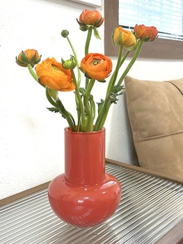 Ваза для цветов из Оранжевого стекла, легкая Роскошная Усовершенствованная Цветочная композиция, цветы на водной основе, украшения из зеленых растений