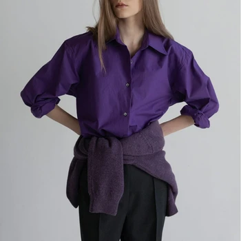 Весна и лето 2023, Новая женская рубашка из фиолетового хлопка Platycodon с длинными рукавами