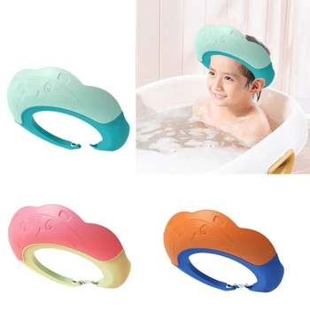 Водонепроницаемая шапочка для душа, шампунь, шапочка для малышей, девочек и мальчиков, защищающая уши и глаза, Регулируемая шапочка для купания с расширяющимися полями X90C