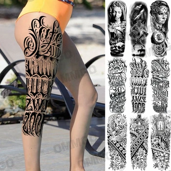 Временные татуировки с тотемом черного Стиха Для женщин взрослых Реалистичная наклейка с татуировкой в виде поддельного цветка и компаса, стираемая на бедре Сексуальная татуировка большого размера