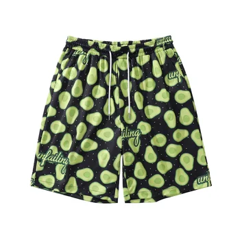 Гавайские спортивные шорты с принтом цвета авокадо зеленого цвета, свободные повседневные пляжные капри для мужчин и женщин, летние