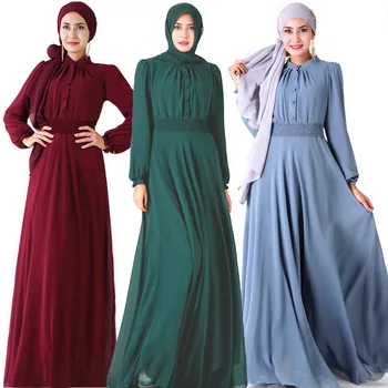 Двухслойное шифоновое мусульманское женское платье из шифона высокой плотности