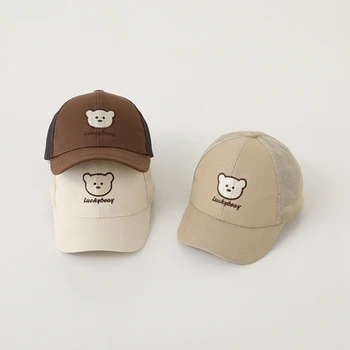 Детская шапочка с медведем, Летние Сетчатые Регулируемые Детские бейсболки для детей, аксессуары для девочек и мальчиков, Корейская шапочка для малышей 1-3 года