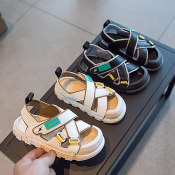 Детские сандалии 2023, летняя новинка, корейская версия модной пляжной обуви для мальчиков, сандалии Baotou на мягкой подошве