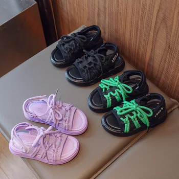 Детские сандалии, сандалии для девочек, 2023 Новые летние сандалии принцессы, Пляжная обувь на мягкой подошве для мальчиков, Размер 26-36