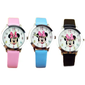 Детские часы с персонажем мультфильма Диснея Микки Маусом и Минни Маус, винтажные кварцевые модные часы, подарок для детей