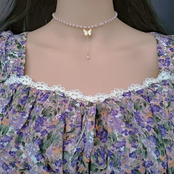 Жемчужное ожерелье с бабочкой нежный маленький кулон с любовью ожерелье-цепочка на ключицу