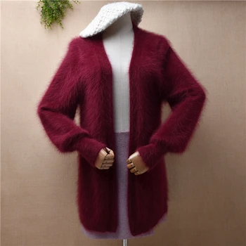 Женская осенне-зимняя одежда из ворсистого плюша, норки, кашемира, вязаного трикотажа с длинными рукавами-фонариками, Тонкого кардигана, куртки-мантии, свитера