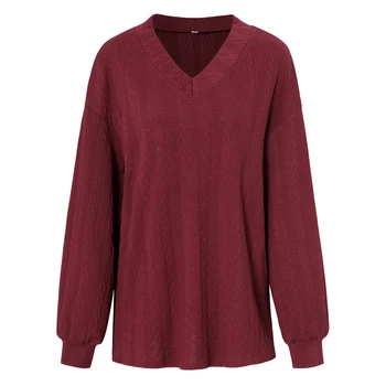 Женская свободная трикотажная рубашка 3-х цветного винно-красного карамельного цвета для похода по магазинам, Новая одежда