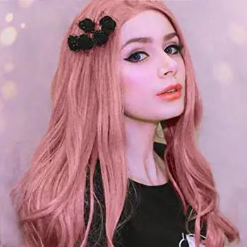 Женские Термостойкие Длинные Вьющиеся Волосы Оранжево-Розовый Парик для вечеринок