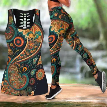 Женский летний новый спортивный комплект для йоги с рисунком Пейсли