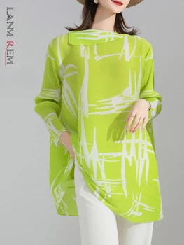 Женское плиссированное платье LANMREM в цветном блоке с длинными рукавами и принтом, Дизайнерские платья трапециевидной формы, женская одежда, Новинка весны 2023, 2YA1357