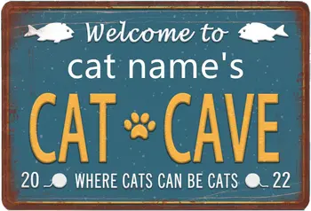Забавная Изготовленная На Заказ Металлическая Жестяная Вывеска Cat Cave Персонализированная Жестяная Вывеска С Именем Кошки Ретро Декор Стен Жестяная Вывеска С Именем Собаки Ретро Декор Стен Новинка