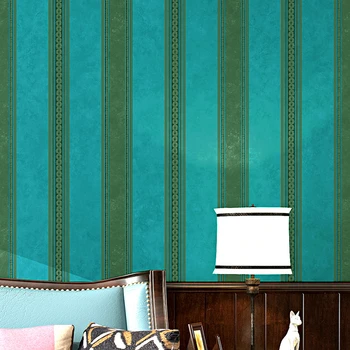 Зеленые 3D Обои в ретро-Ностальгическом стиле американского Кантри Темно-Зеленая Вертикальная полоса Украшение дома спальни Полосатая Наклейка на стену